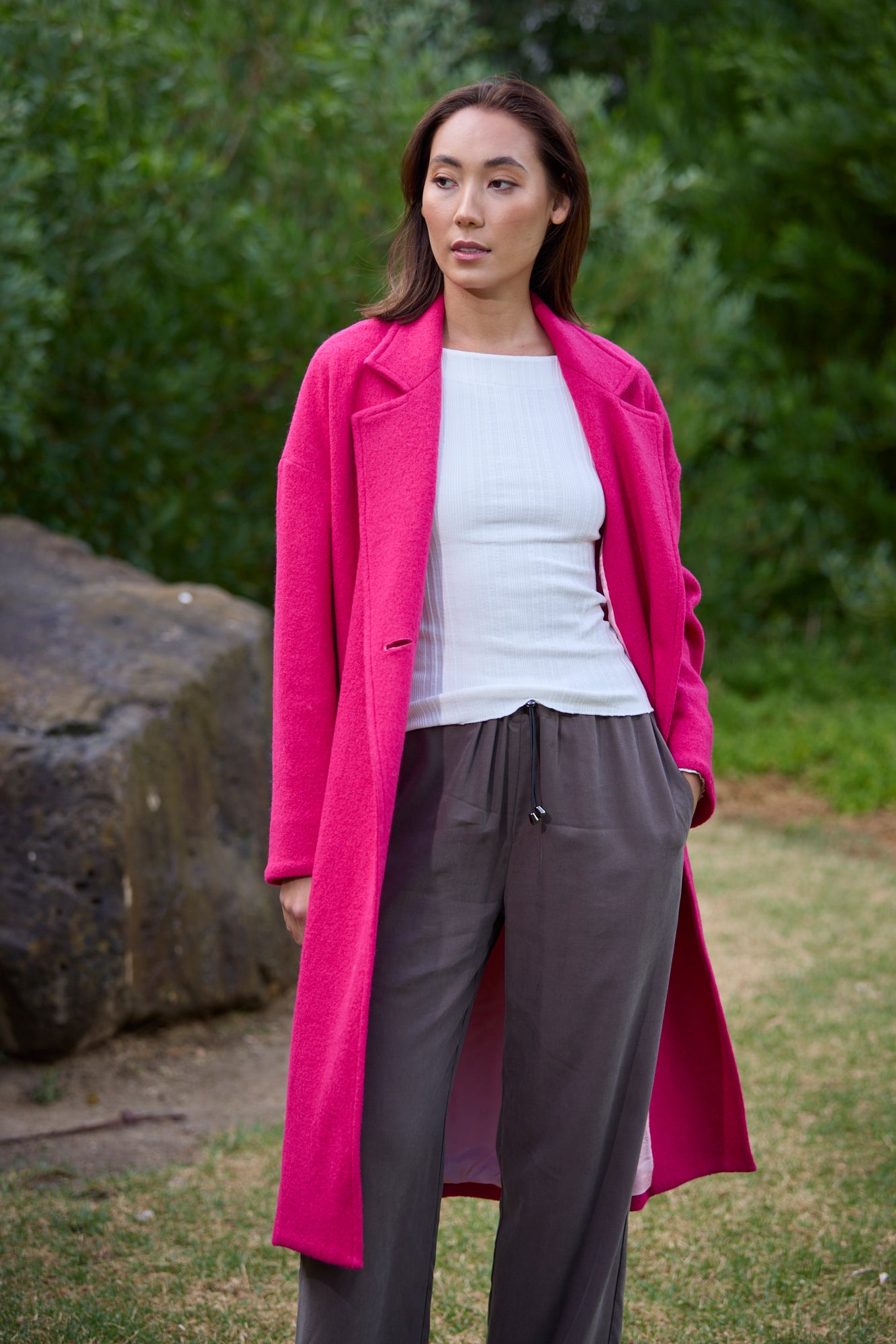 Louanna Soft Merino Wool Coat Pink Hibiscus