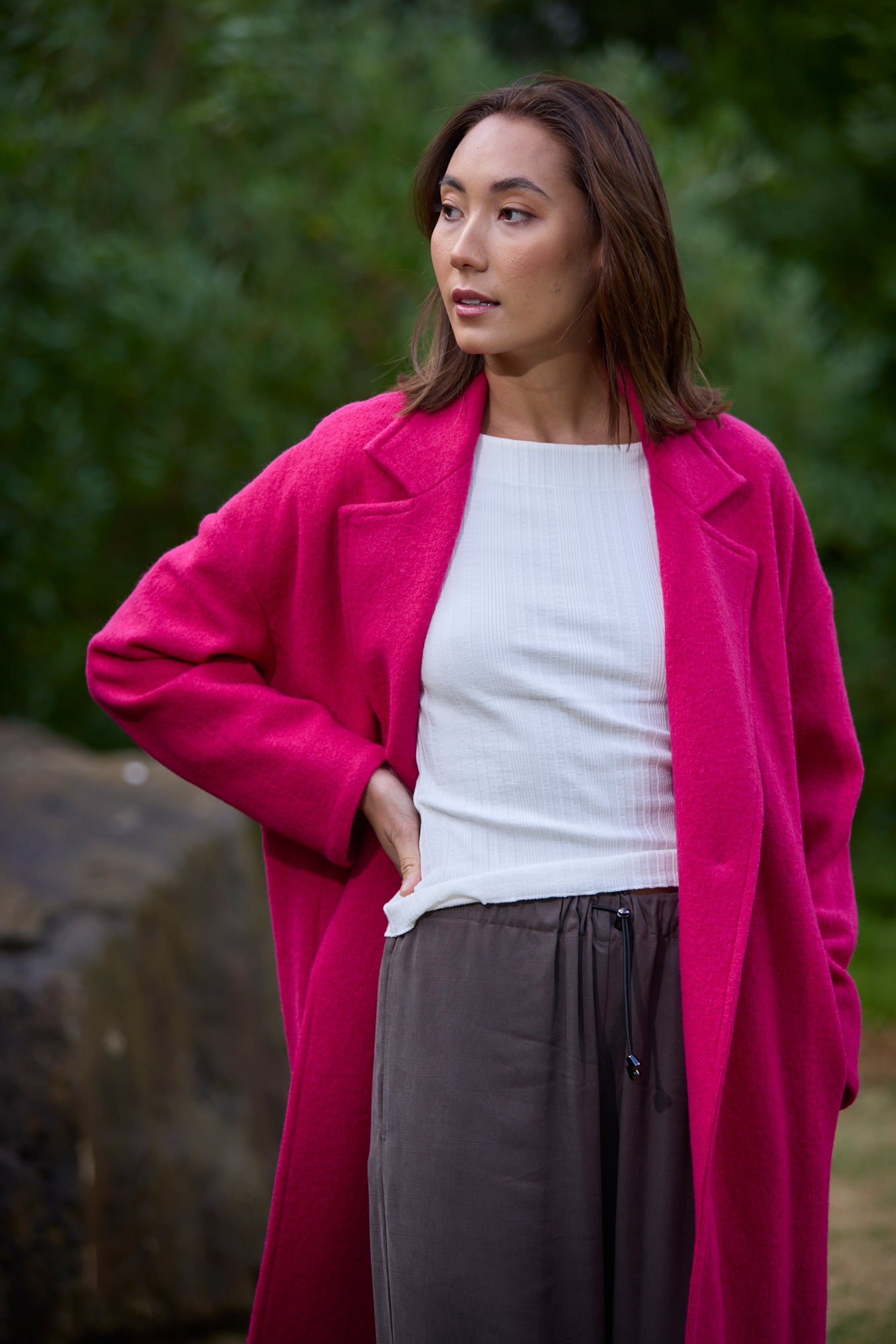 Louanna Soft Merino Wool Coat Pink Hibiscus