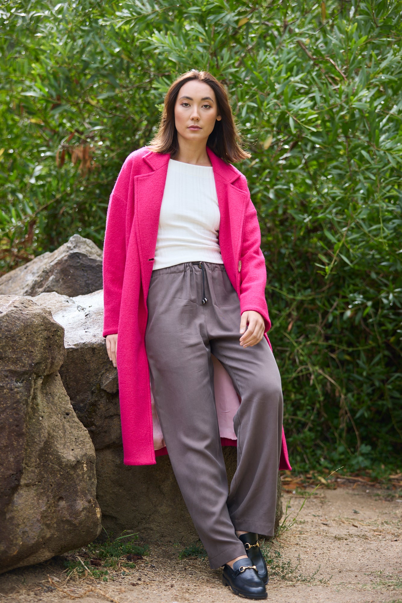 Louanna Soft Merino Wool Coat Pink Hibiscus