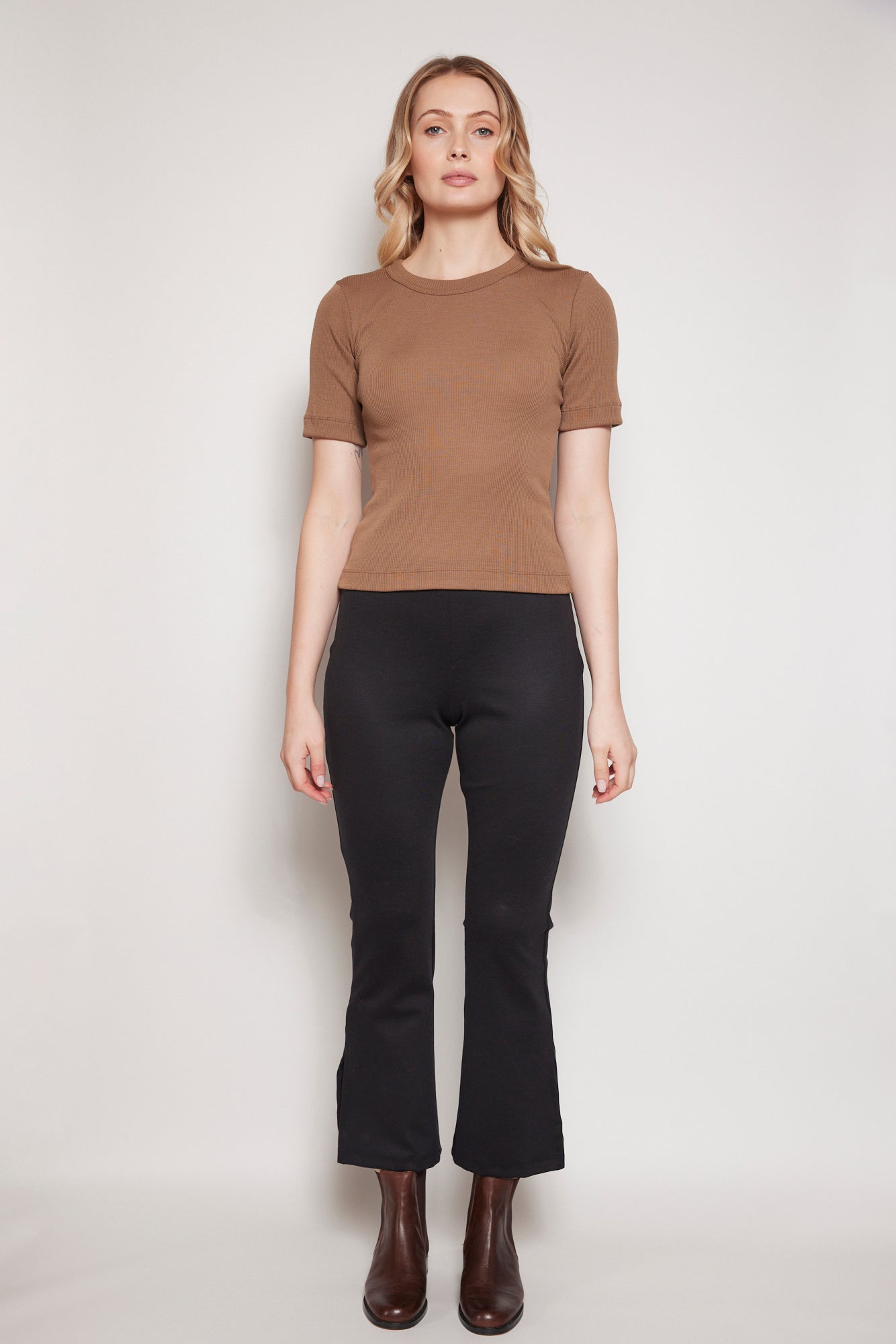 Eden Soft Merino Wool Short Sleeve Top Toffee