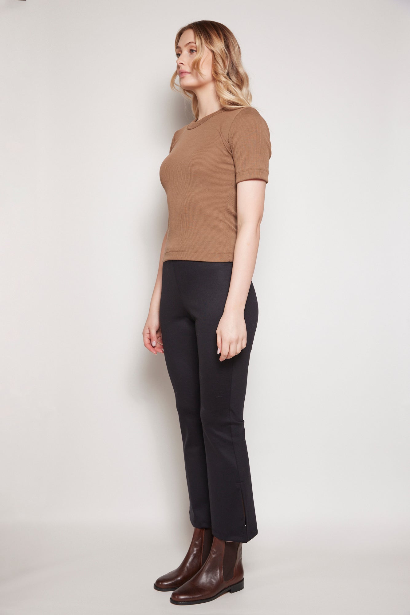 Eden Soft Merino Wool Short Sleeve Top Toffee