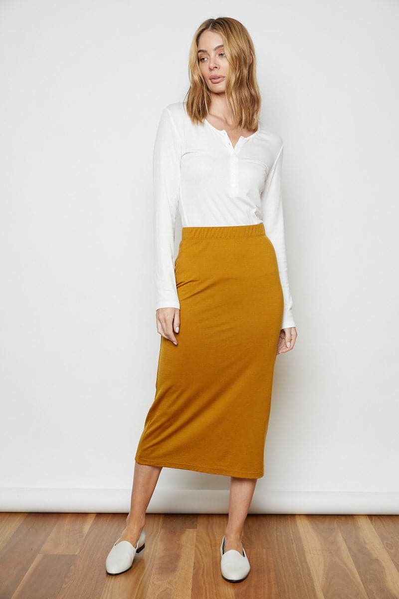 Marley Soft Merino Wool Pull On Skirt Ochre