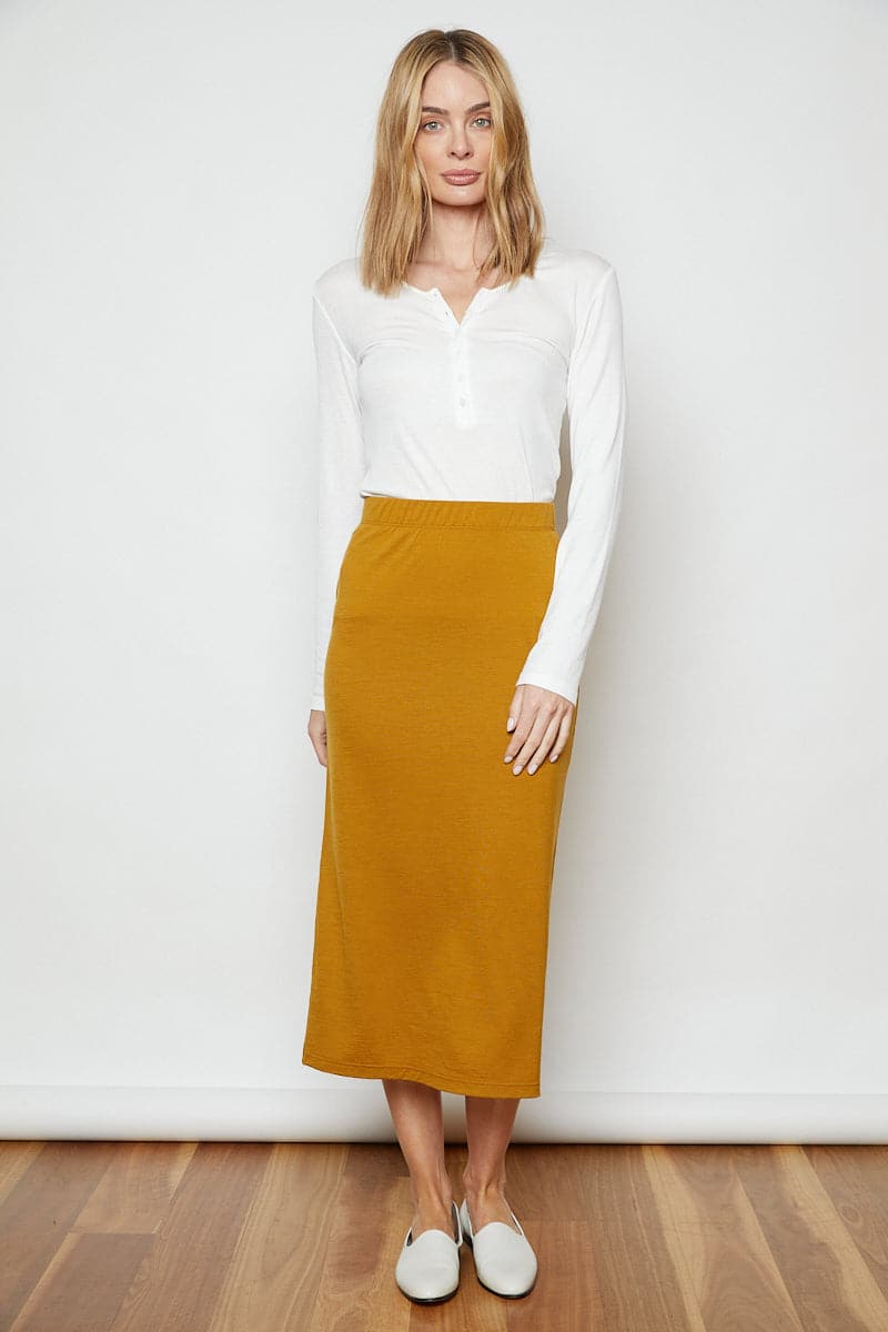 Marley Soft Merino Wool Pull On Skirt Ochre