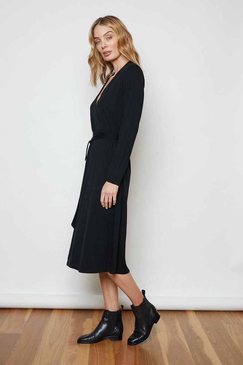 Marley Soft Merino Wool Wrap Dress Black