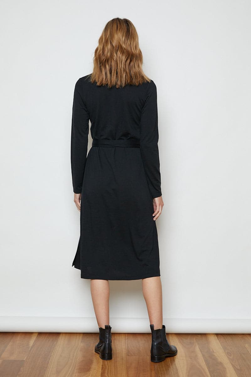 Marley Soft Merino Wool Wrap Dress Black